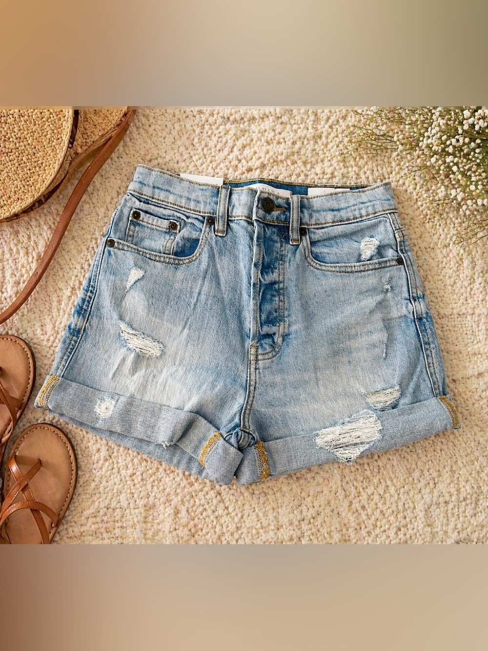 Eunina Women's Olivia Ultra High Rise Denim Mom Jean Shorts - Size S NWT